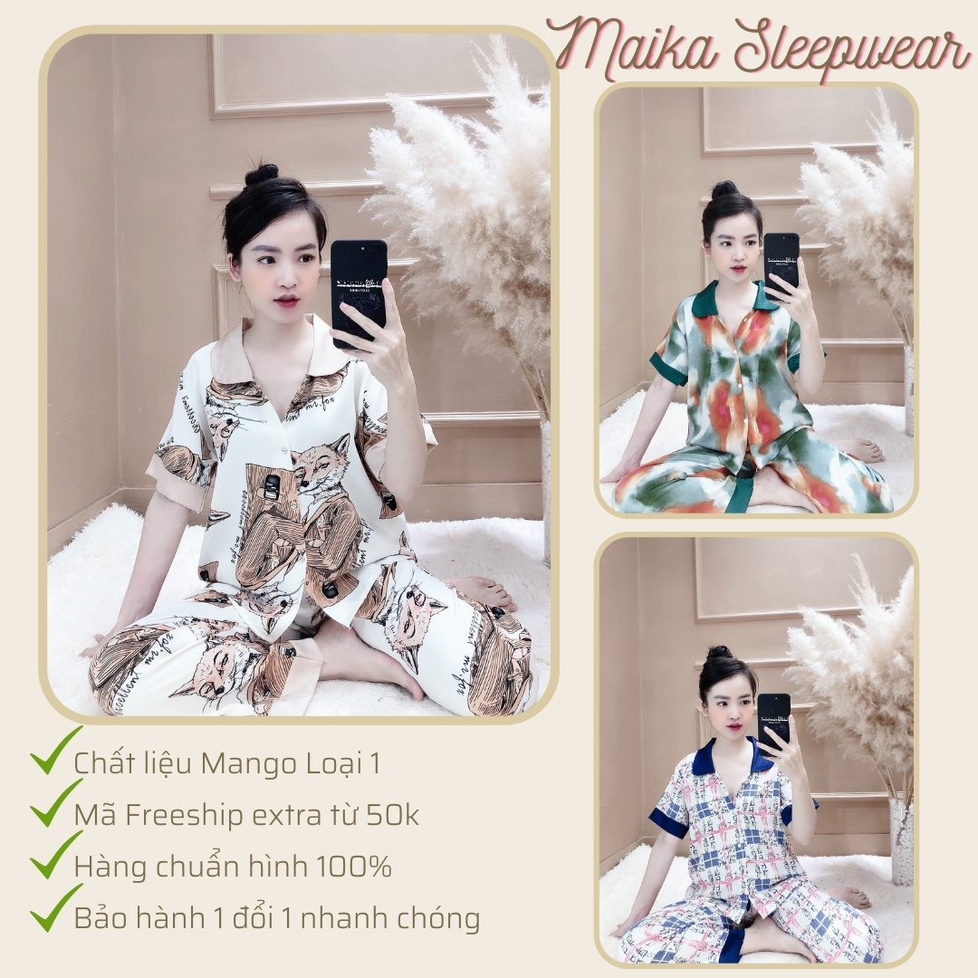 Bộ pijama nữ cổ sen mặc nhà tay cộc quần dài chất mango size 40-60kg xinh xắn thời trang cao cấp trẻ trung p104