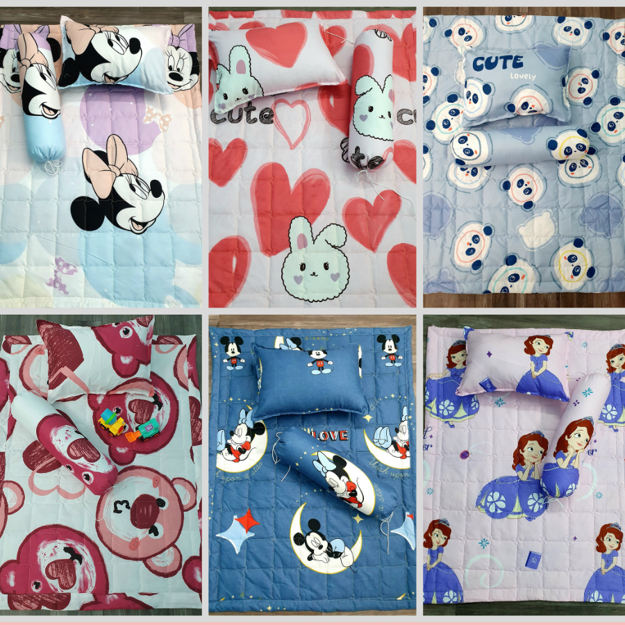 ̣̣ SALE LỚN Set chăn gối trẻ em cho bé đi mẫu giáo đi học 5 món - chăn, gối nằm, gối ôm kèm ruột - họa tiết ngộ nghĩnh - nhiều mẫu cho bé