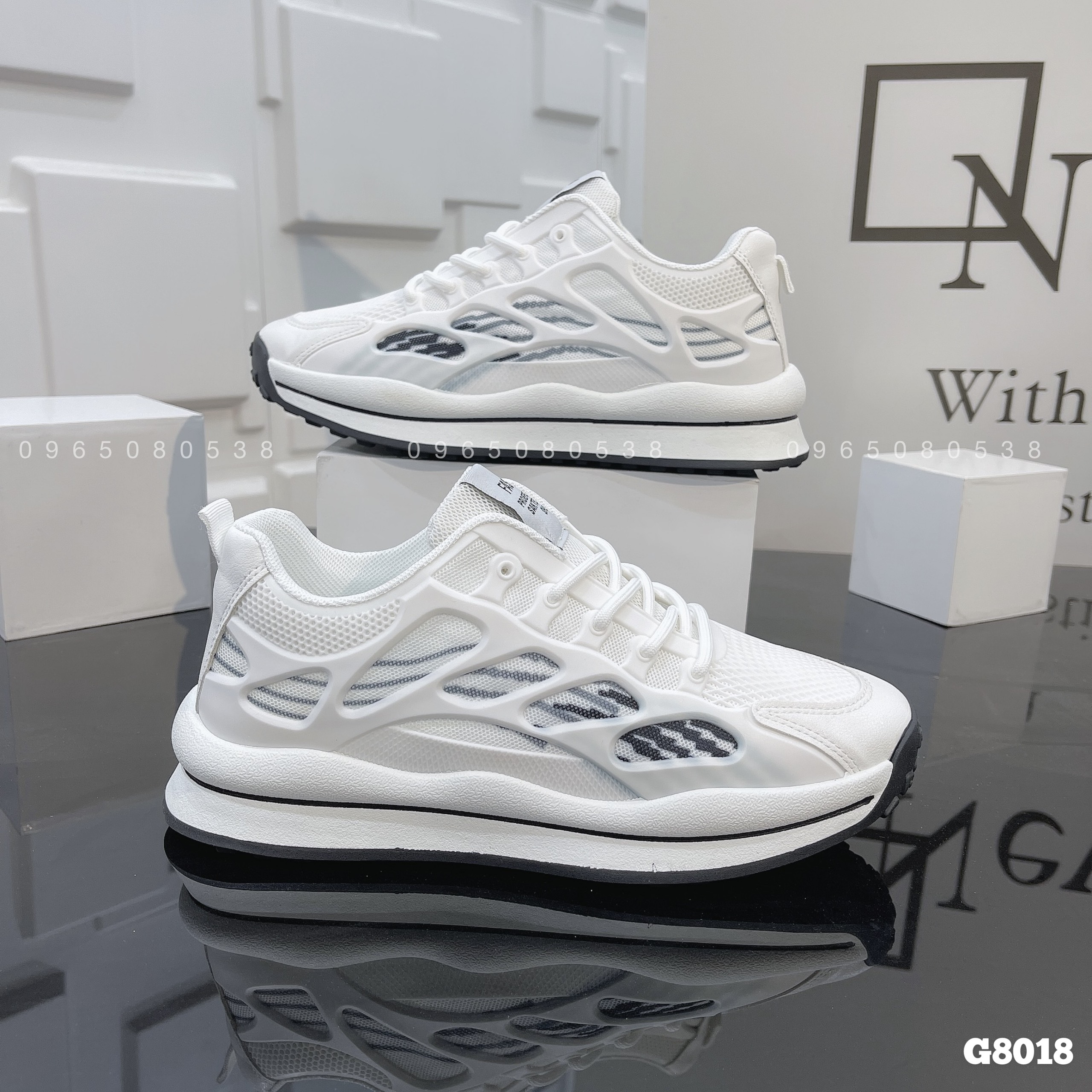 [3-5/8 Hoàn Tiền 25%]  Giày Nam, Giày Thể Thao Nam Sneaker Trắng vân Đen -  G8018 tomstore.
