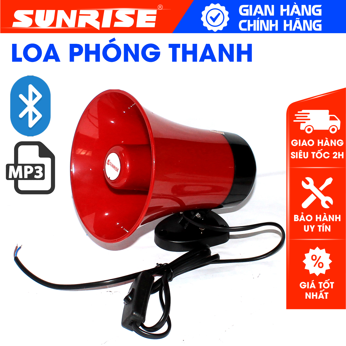 Loa rao hàng phóng thanh công suất lớn 50w chính hãng sunrise sh-196l mp3 loa phóng thanh cầm tay, ghi âm hoạt náo viên - sunrise musics