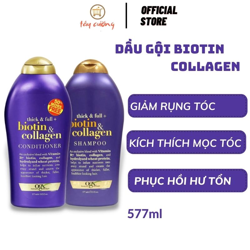 Dầu gội biotin collagen tím ogx 577ml - chống rụng, kích thích mọc tóc