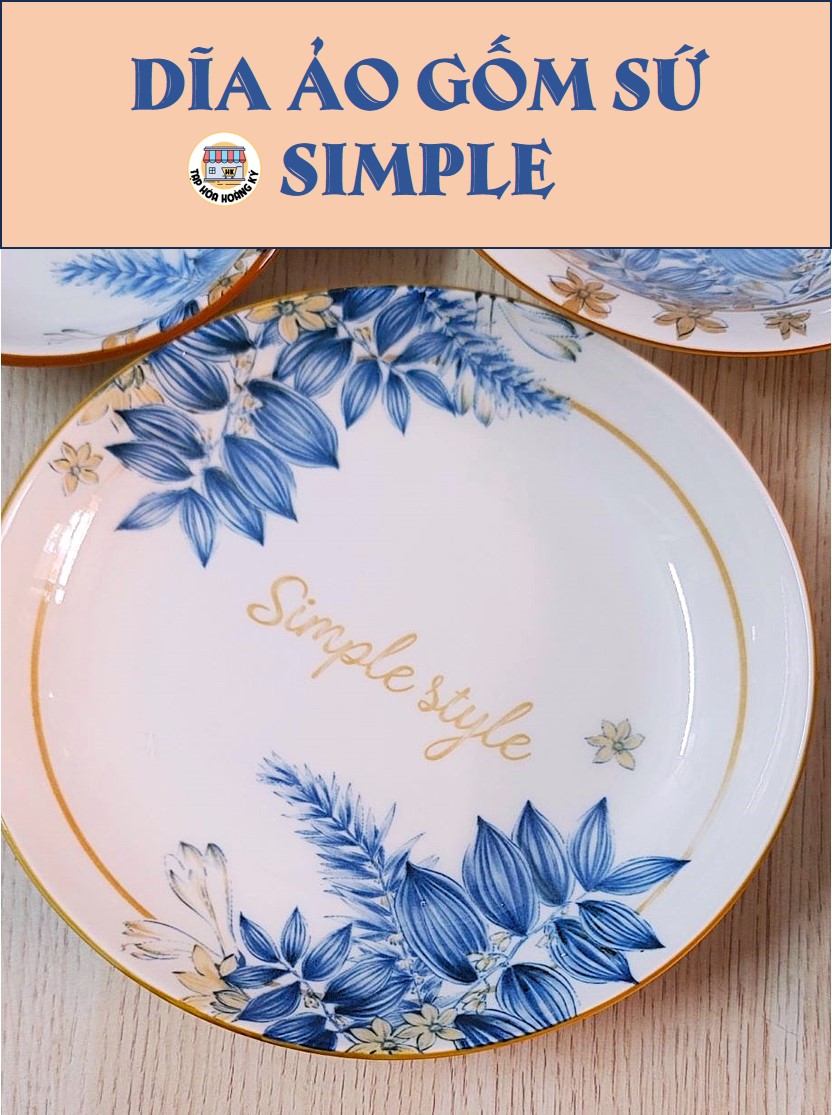Dĩa tròn gốm sứ hoa văn simple