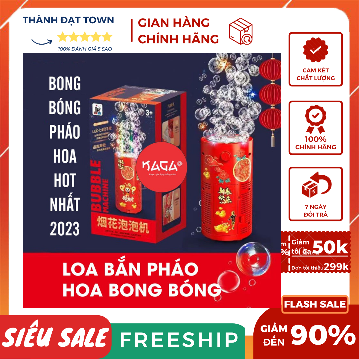 Loa bắn bong bóng pháo hoa, máy bắn bong bóng pháo hoa có nhạc, có LED cực sáng đón Tết 2023