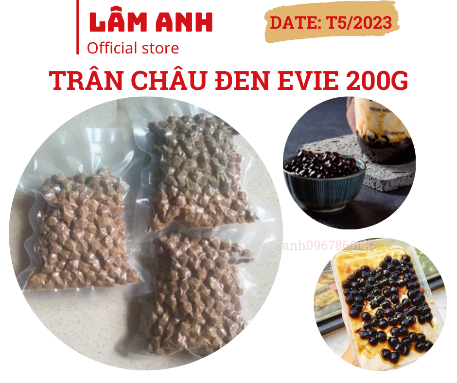 Trân châu đen evie nhập khẩu thái lan gói 200g - nguyên liệu làm sữa chua, trà sữa trân châu
