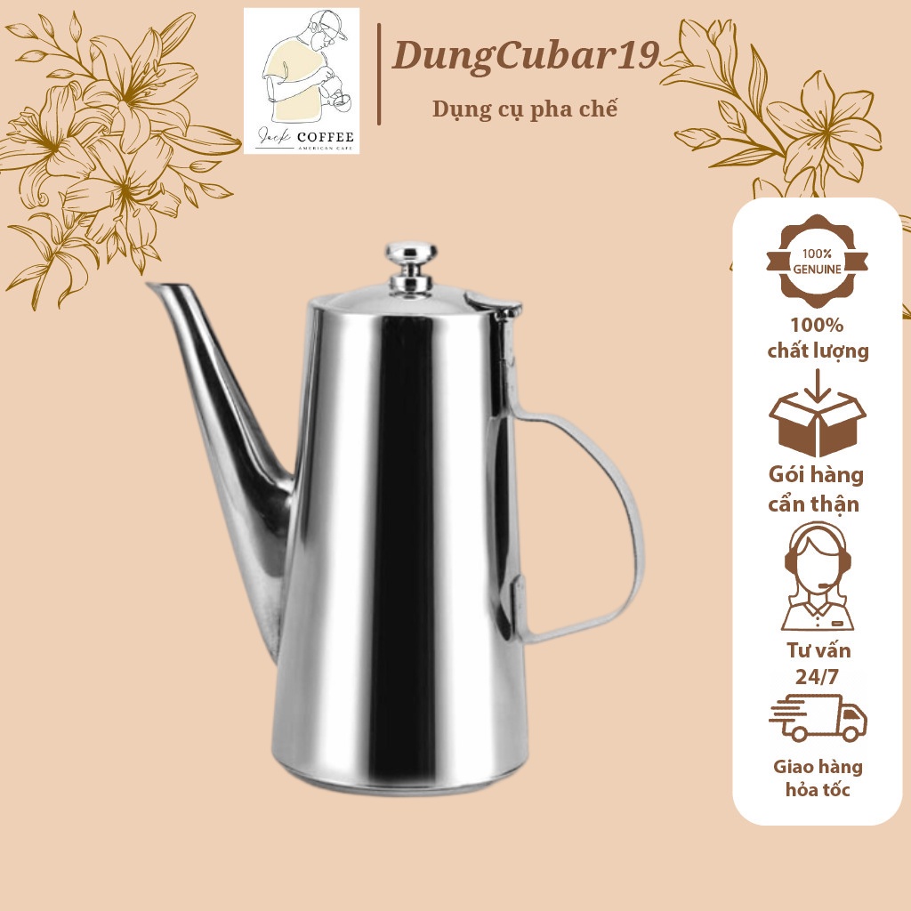 Ca rót trà inox - bình rót trà inox - bình inox có mỏ rót châm trà - dụng cụ pha chế