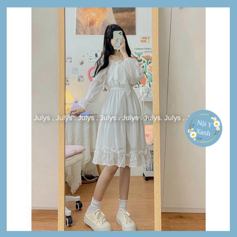 [Hoàn tiền 25%] váy trễ vai trắng tay bồng dáng dài, đầm trễ vai tiểu thư dự tiệc năng động cho bán gái, chất đẹp rẻ
