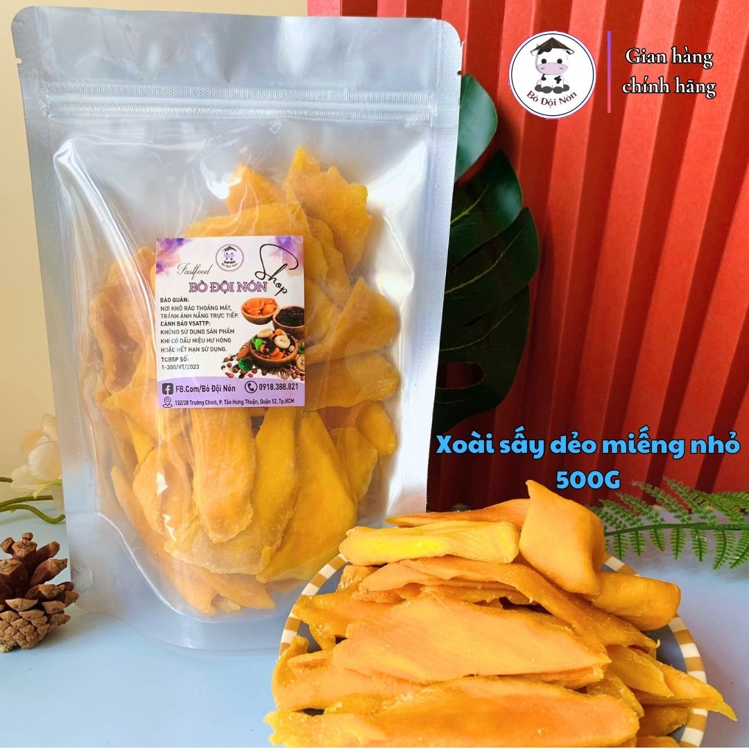 Xoài sấy dẻo miếng nhỏ zip 500g bò đội nón