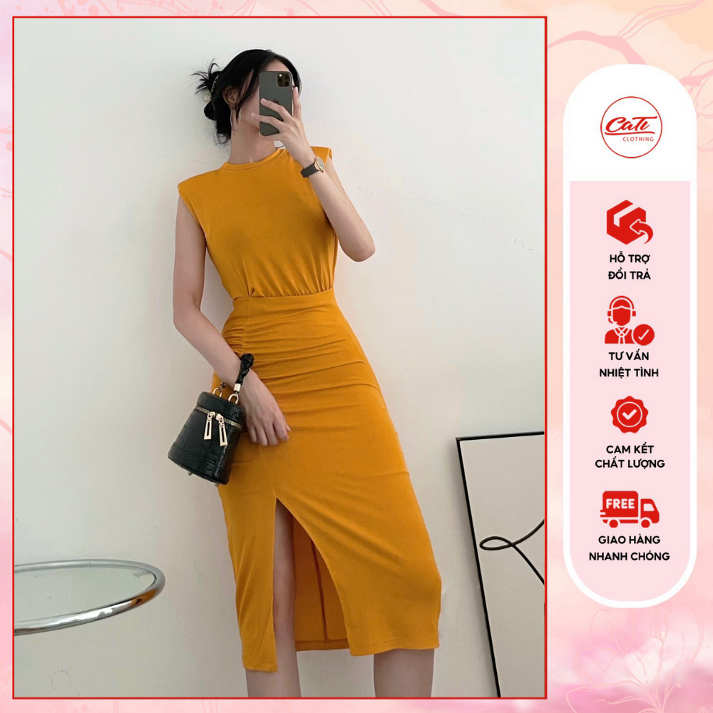 Đầm thun sát nách midi xẻ cạnh a2117
