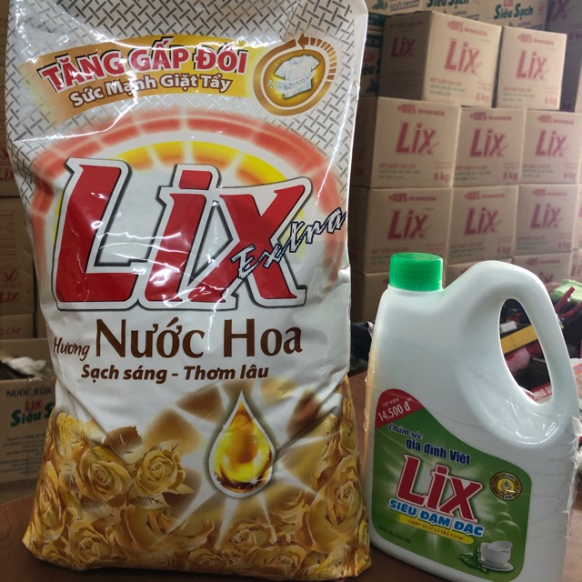 Bột giặt Lix Hương Nước Hoa 7kg- Tặng kèm 01 Can Nuoc rửa chén 1,5kg