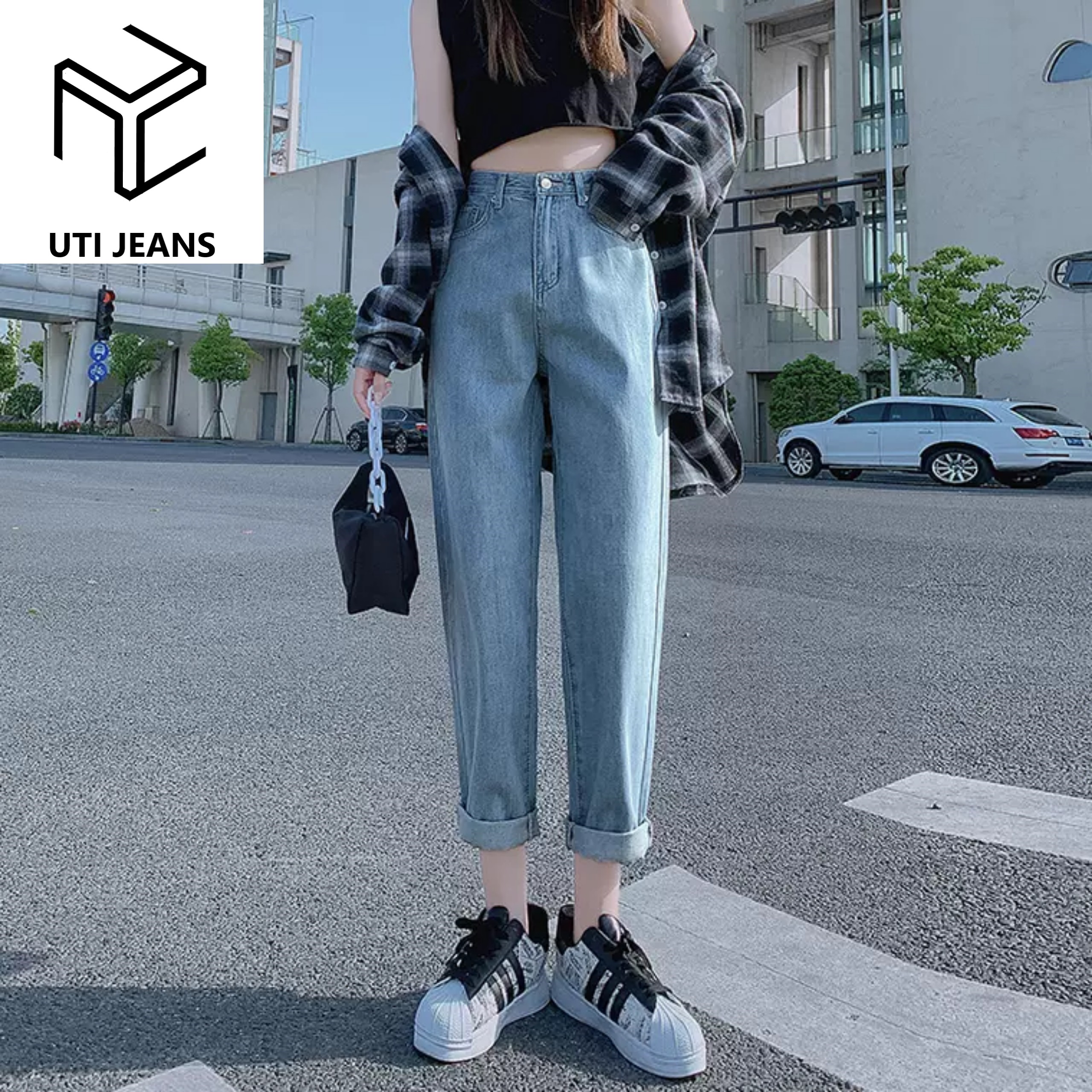 [ MLEM MLEM ] QUẦN BAGGY JEAN NỮ LƯNG CAO LAI CUỐN XANH NHẠT TRƠN CAO CẤP UTI DIỆN ĐỒ DẠO PHỐ TUNG TĂNG KHOE CÁ TÍNH