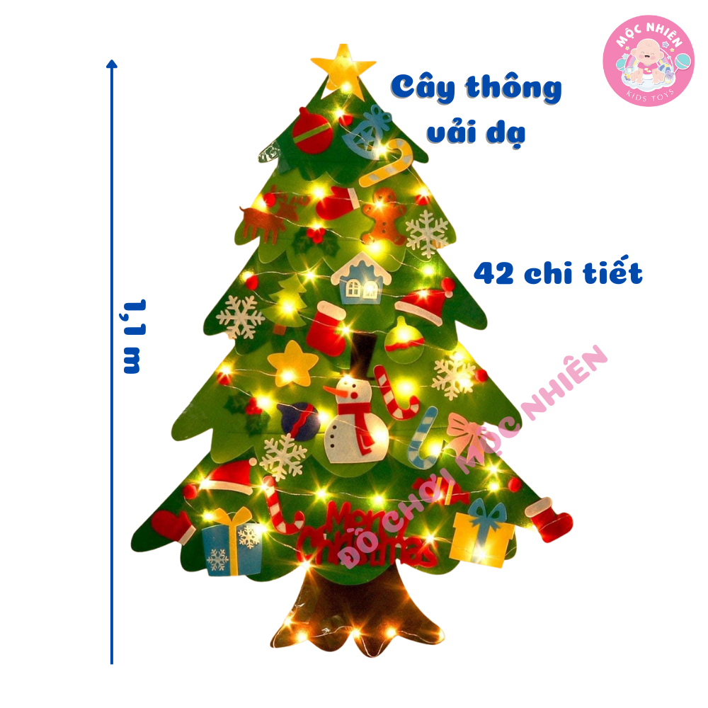 Cây thông Noel treo tường bằng vải dạ vải nỉ gồm 42 phụ kiện trang trí Giáng sinh - Noel 2023