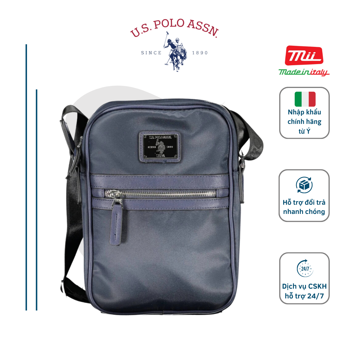 Túi đeo chéo u.s polo assn xanh navy cao cấp – túi đeo vai hàng hiệu nhập khẩu chính hãng italy – pvn567