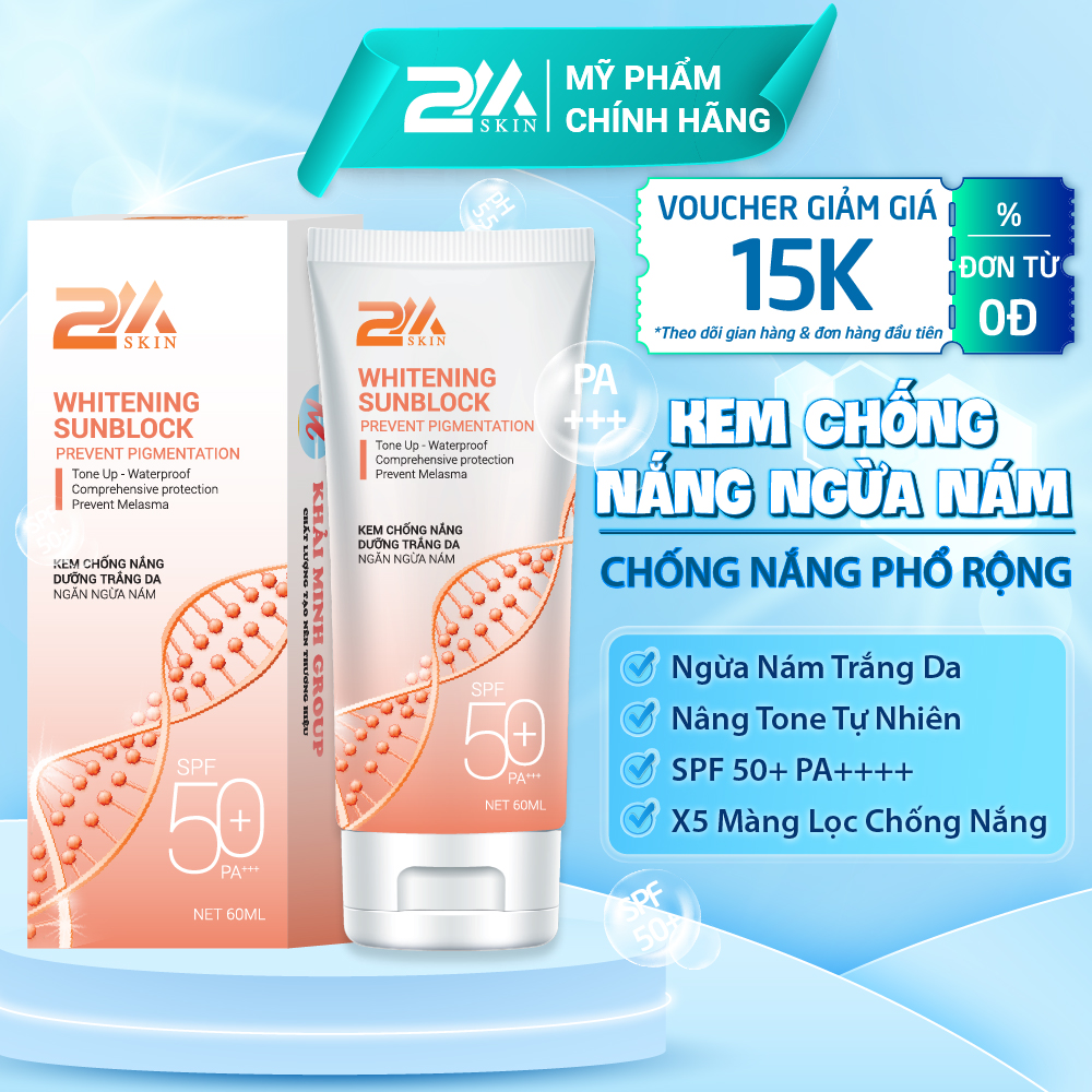 Kem chống nắng ngừa nám tàn nhang dưỡng trắng da mờ thâm sạm spf 50+ pa+++ 2m skin 60ml