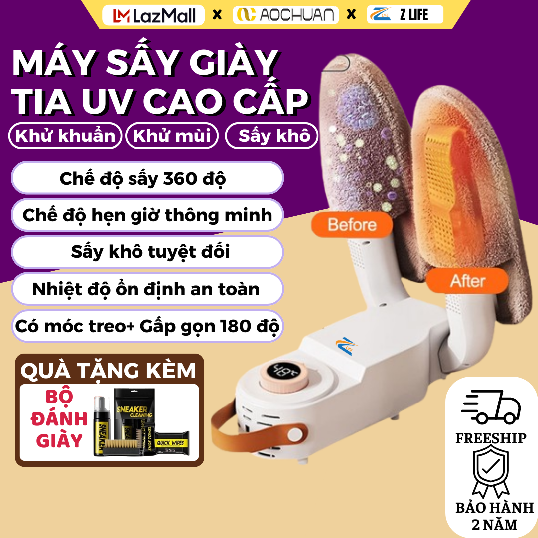 Máy Sấy Giày Dép 2 Đầu Máy Làm Khô Giày Khử Trùng Bằng Tia UV Hẹn Giờ Sấy 360 Độ Tự Động Cân Bằng Nhiệt Làm Khô Siêu Nhanh Khử Mùi