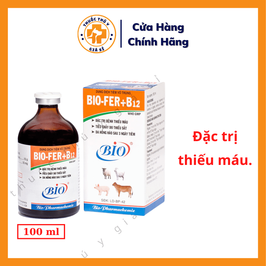 "Hoàn tiền đến 10%" Bio Fer B12 100ml - Dùng Cho Bệnh Thiếu Máu, Tiêu Chảy Do Thiếu Sắt, Da Hồng Hào Sau 3 Ngày Tiêm - Thú Y Giá Sỉ