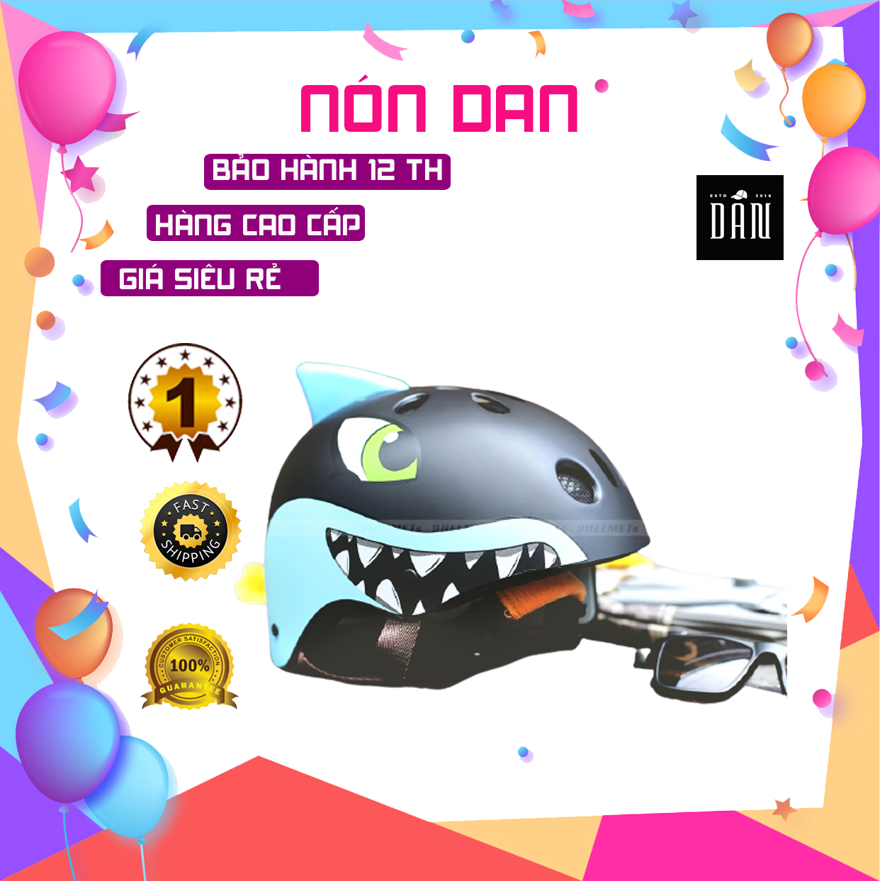 [HCM]Mũ Bảo Hiểm Trẻ Em Cá Mập Đen