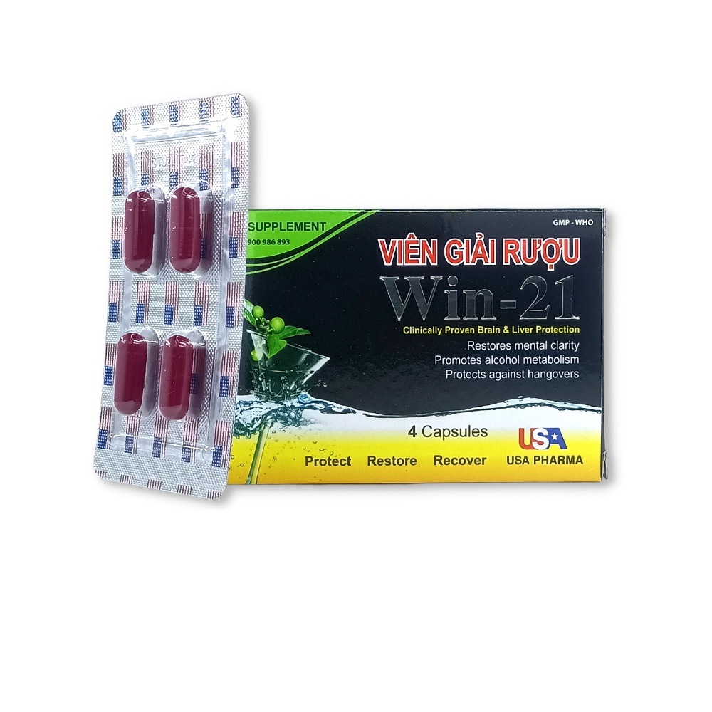 COMBO 6 Hộp Viên Giải Rượu Win 21 - Tự Tin Hơn Khi Uống Rượu - Không Đau Đầu Khi Uống Say - 1 Hộp 4 Viên (ME21)