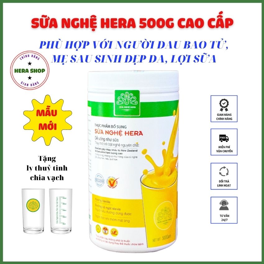 Sữa nghệ hera 500g, hết đau bao tử, trào ngược dạ dày, phục hồi sức khoẻ sau sinh, đẹp da, lợi sữa, thay thế tinh bột nghệ nguyên chất