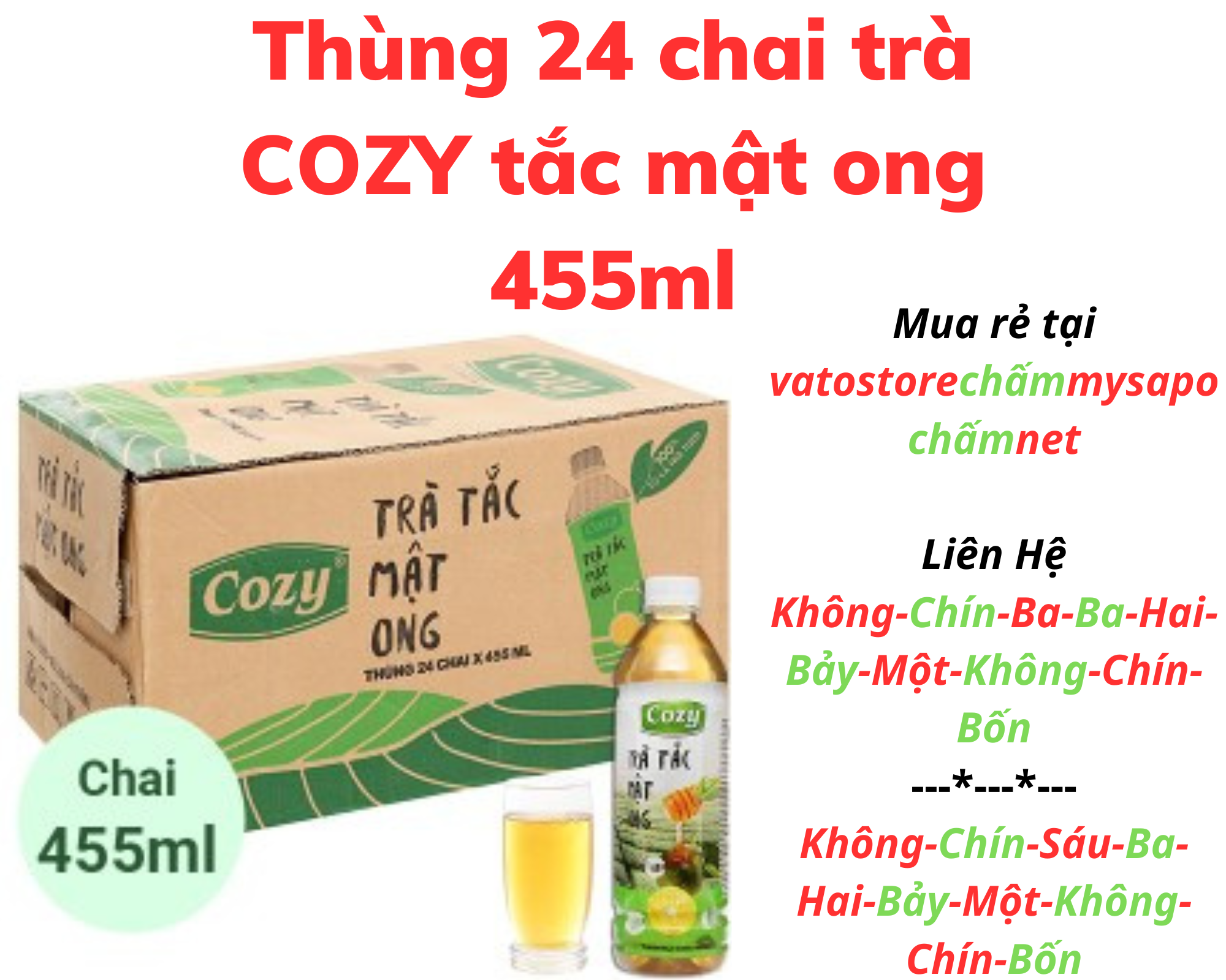 Thùng 24 chai trà cozy trà tắc mật ong 450ml / lốc 6 chai trà cozy trà tắc mật ong 450ml