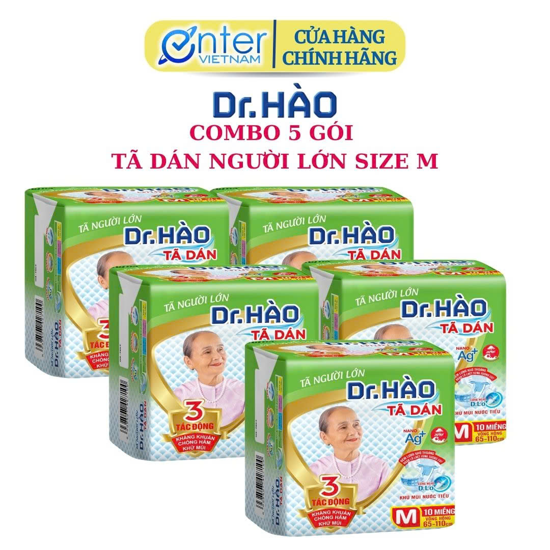   Hàng Chính Hãng  Tã  dán người lớn DRHAO size M 10 miếng {Combo 5 gói}. Tả dán bỉm dán người già người bệnh tả giấy kháng khuẩn khử mùi chống hăm. Tả giấy người lớn 