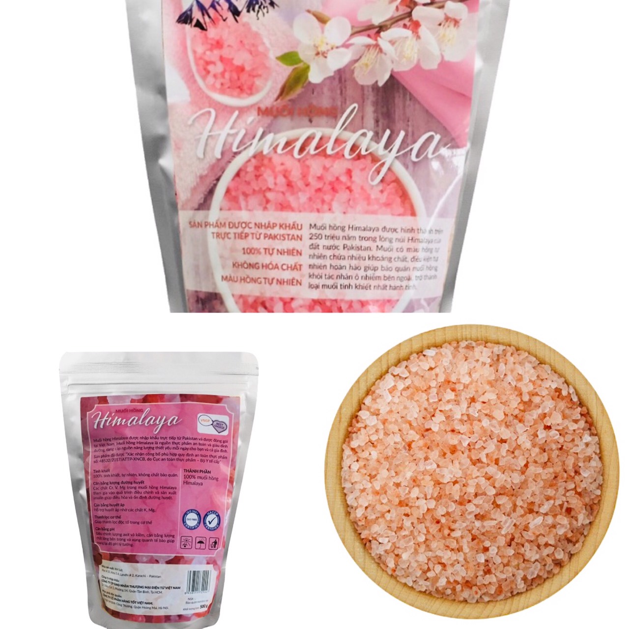 Muối hồng Himalaya túi Zipper loại 1 kg hạt 3-5mm