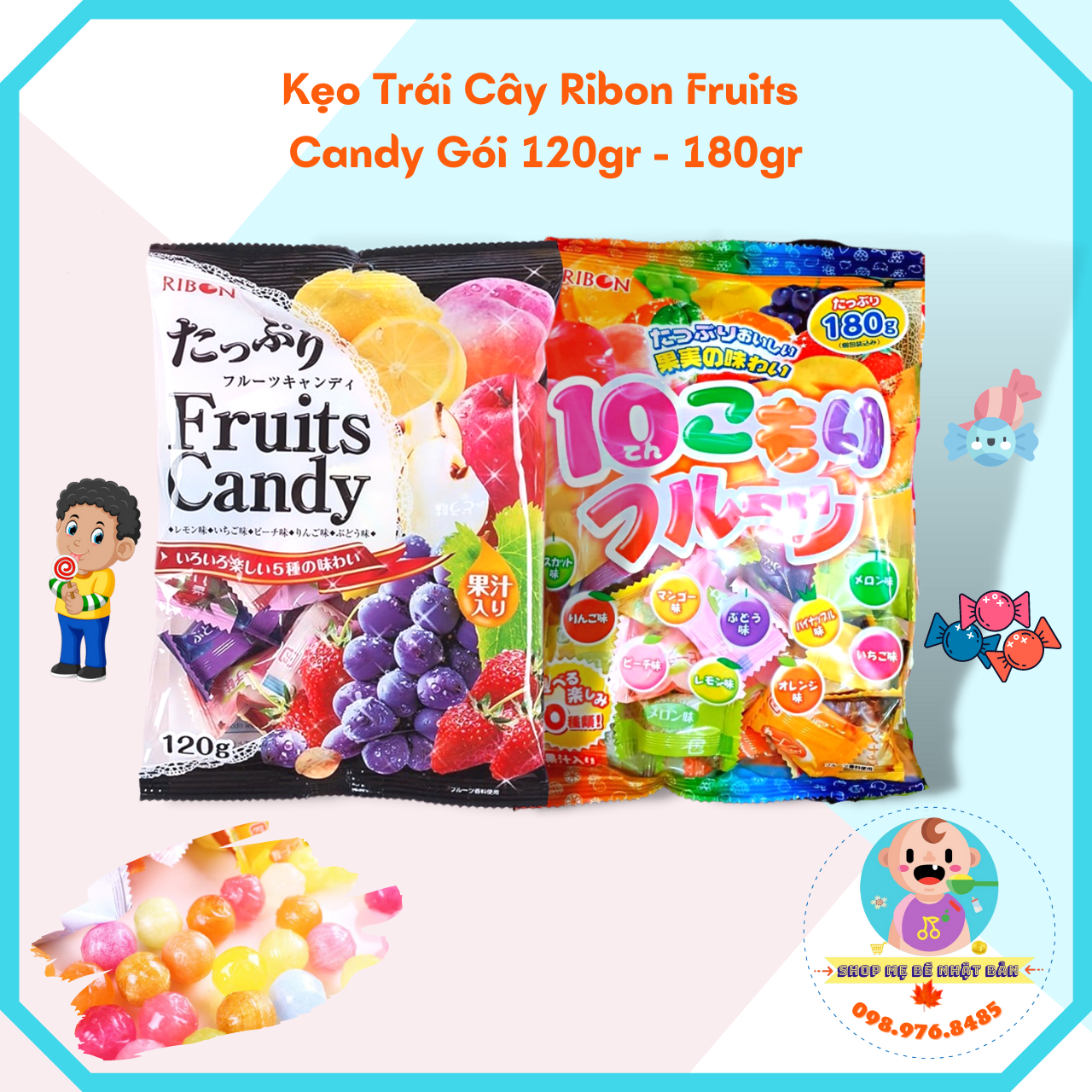 Kẹo trái cây ribon fruits candy gói 120gr và 180gr