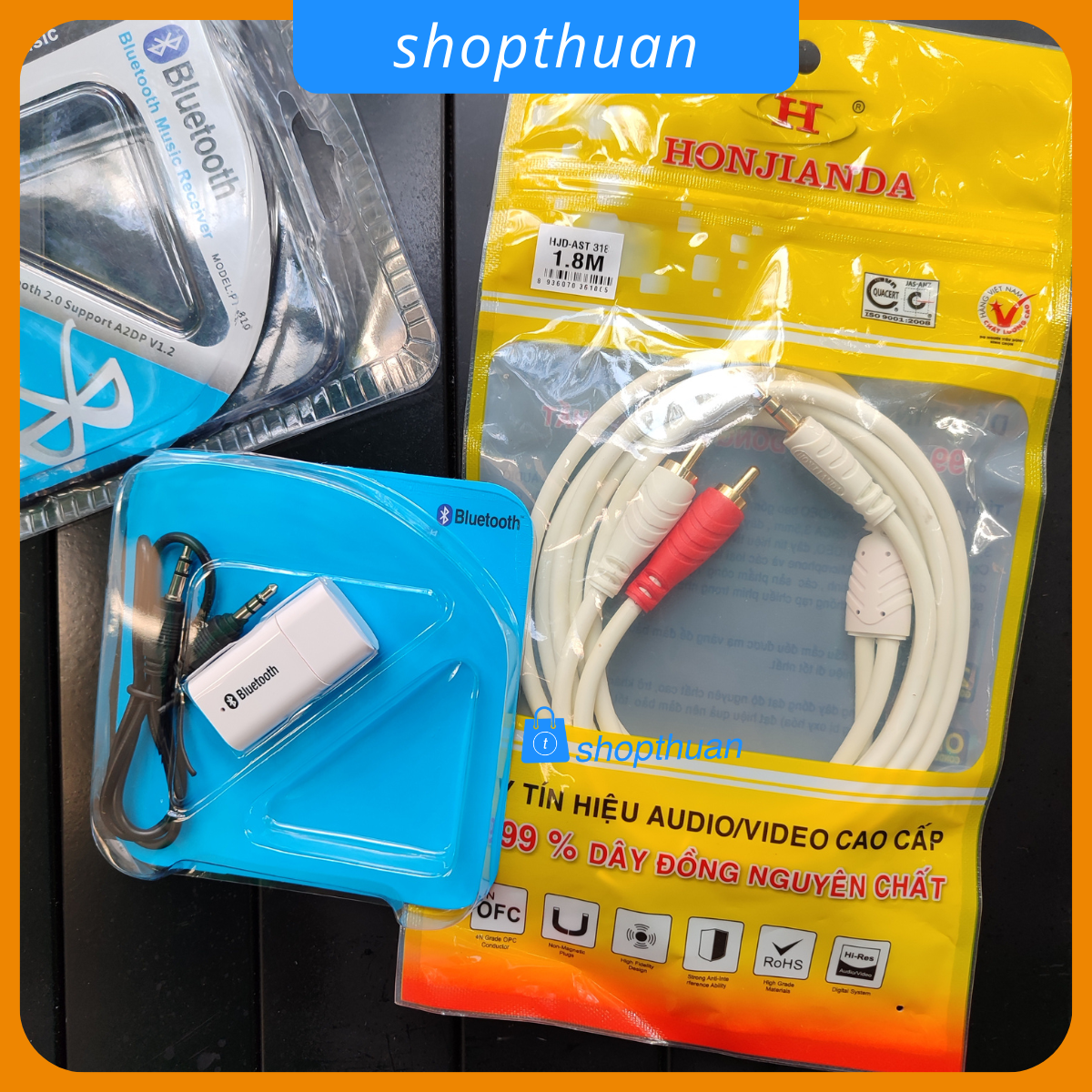 Usb bluetooth pt-810 + dây av 1.8 mét - kết nối cổng aux biến loa thường thành loa bluetooth 2.0