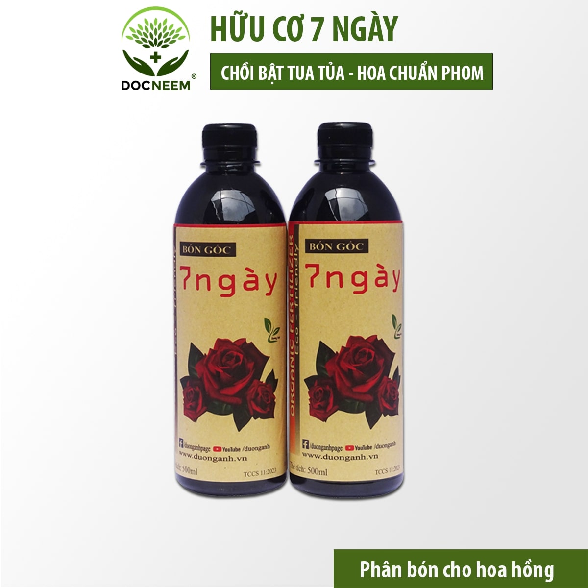 Phân bón 7 ngày DOCNEEM bật mầm, hoa nở to chuẩn form cải tạo và thải độc đất, dùng trên hoa, cây cảnh, chai 500ml