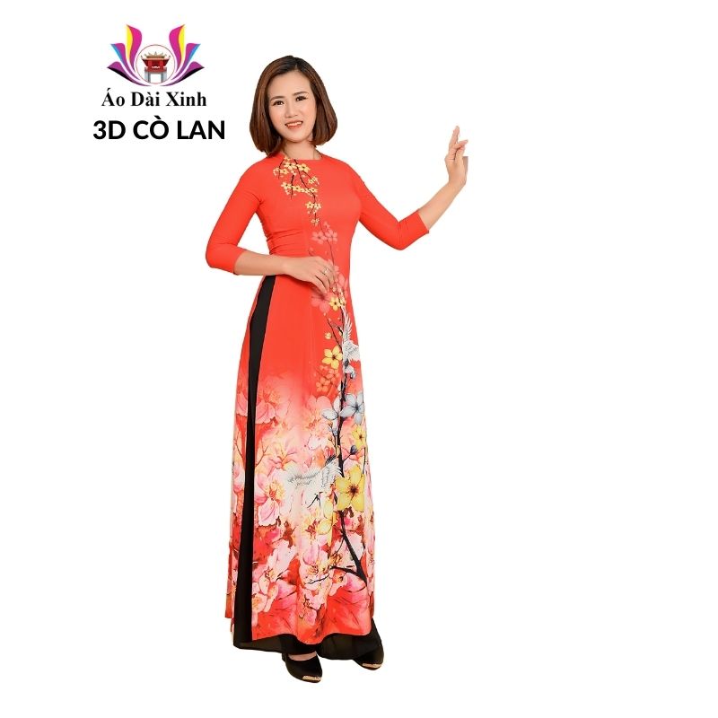 Bộ áo dài truyền thống, cổ tròn tay lỡ, Lụa cao cấp.
