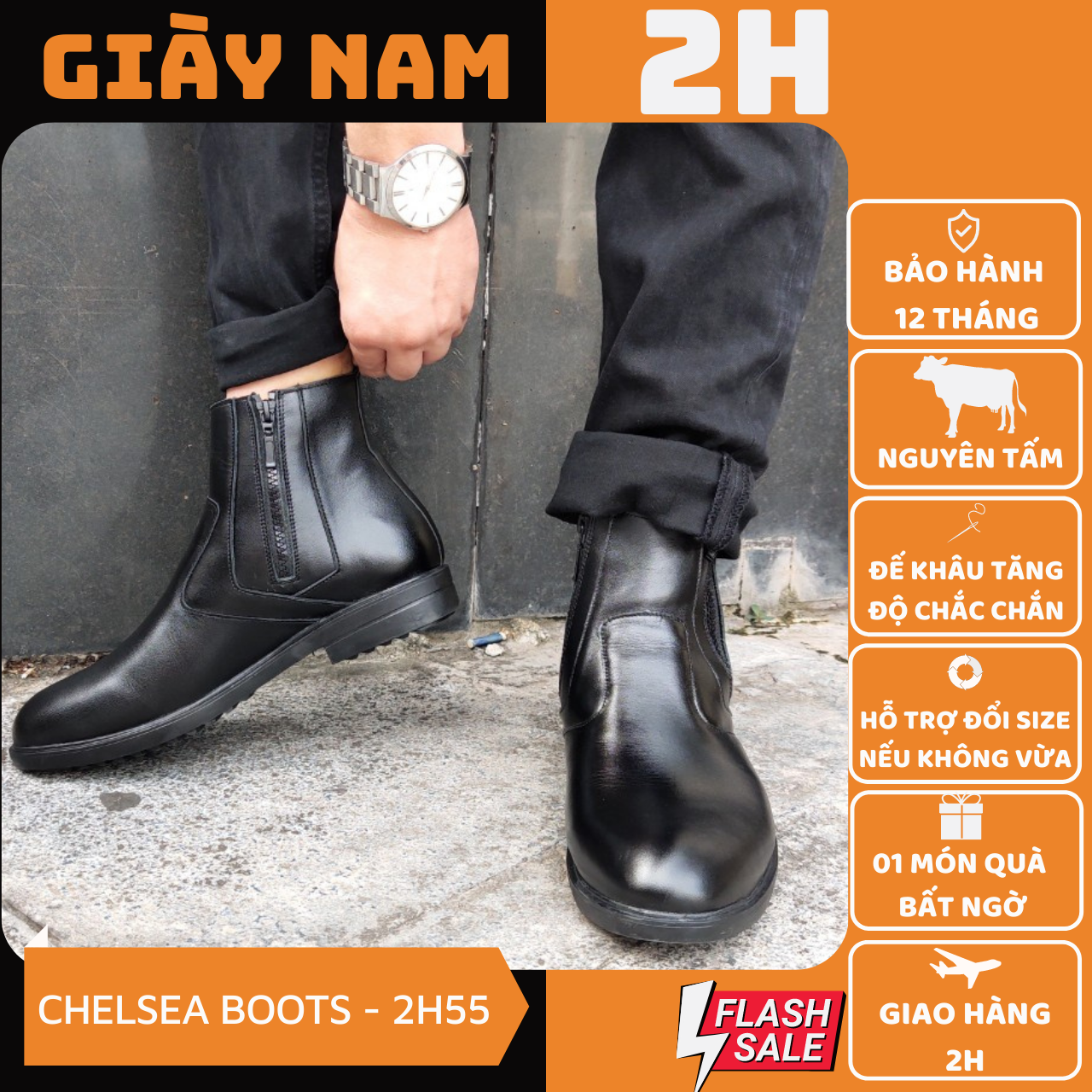 Chelsea Boot da bò nguyên tấm khóa 2H - 55