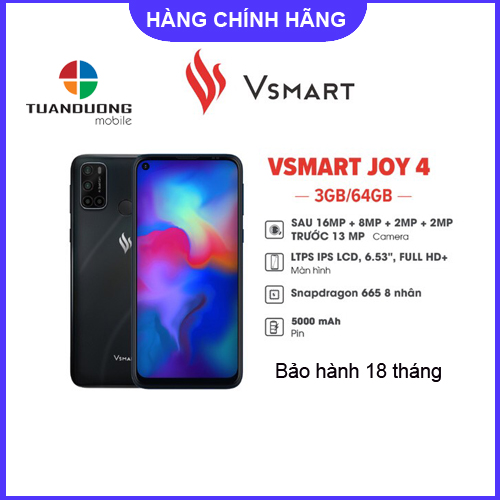 [Voucher 7% từ 04.08 đến 06.08] Điện thoại Vsmart Joy4 (3GB/64GB) Hàng Mới Nguyên Hộp - Bảo Hành Chính Hãng