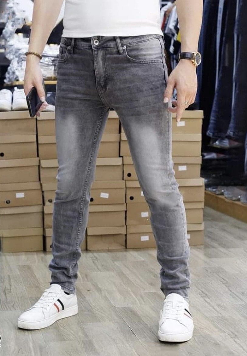 Quần bò jean nam dài trơn nhiều màu xanh, xám khói và đen, chất co giãn tốt, form slimfit tôn dáng 25/06