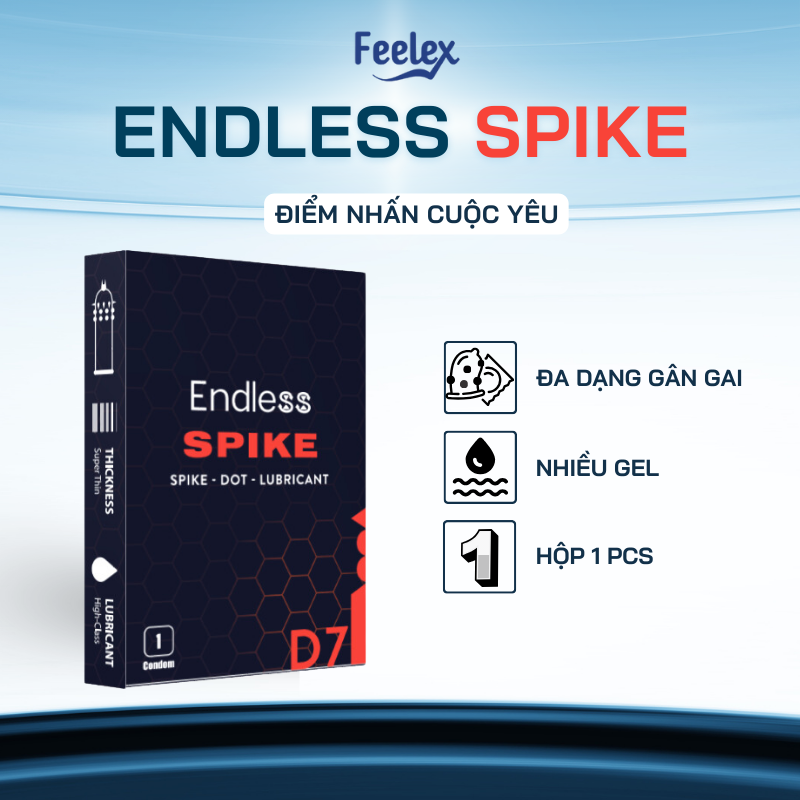  Bao cao su End less Spike gân gai tăng khoái cảm nhiều gel bôi trơn - Hộp 01 bcs 