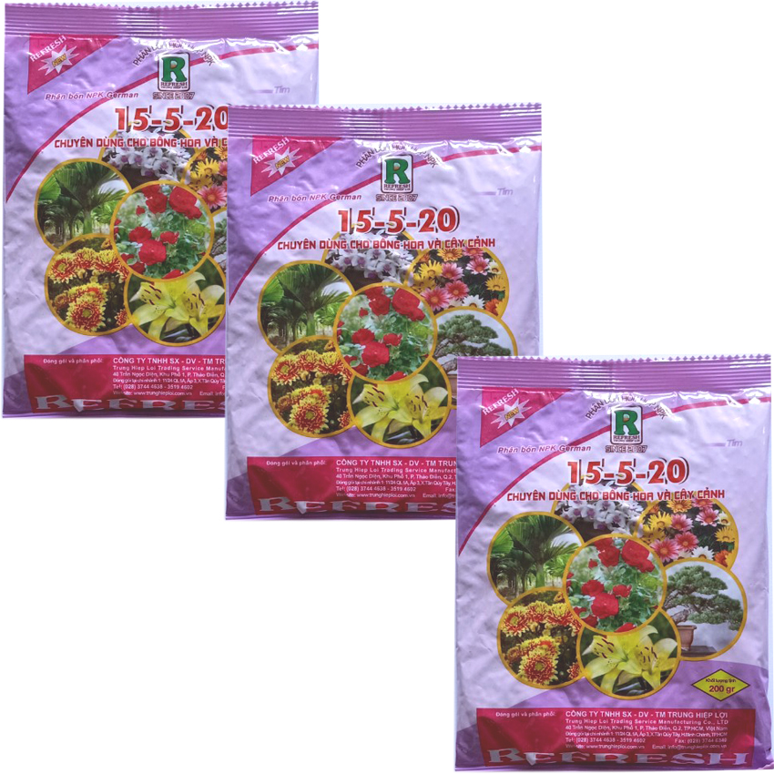 [HCM]Bộ 3 gói Phân bón NPK 15-5-20 cao cấp chuyên dùng cho hoa cây cảnh 200gr / gói