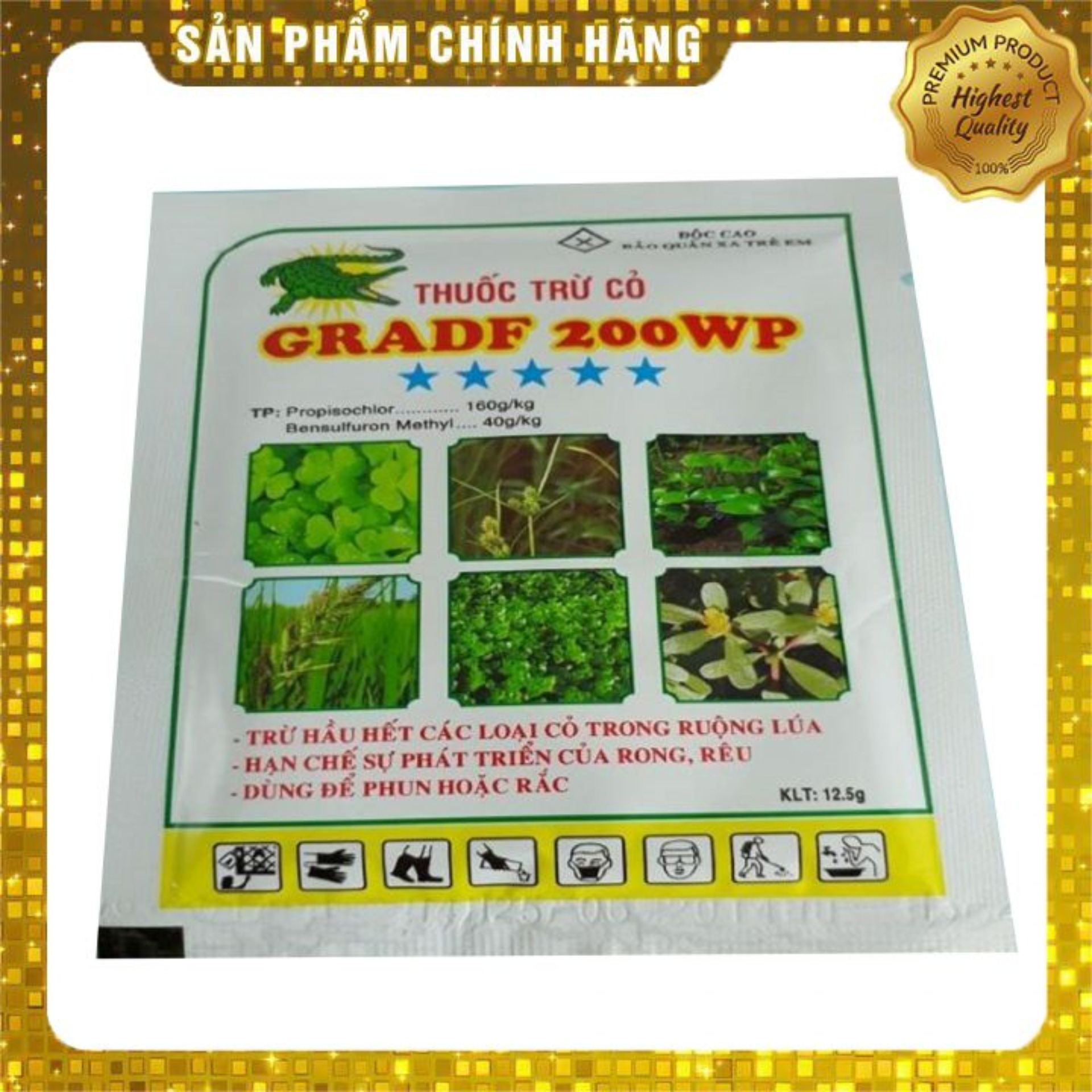 Thuoc trừ cỏ trên ruộng Lúa Gradf 200WP (12,5g) trừ cỏ lồng vực, cỏ đuôi phụng, cỏ bợ, cỏ chỉ, cỏ cháo, cỏ chác, cỏ lác, vẩy ốc, rau dừa, rong, rêu nhớt