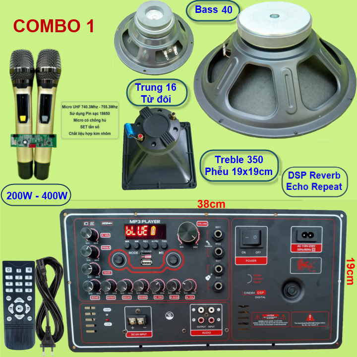 Mạch loa kéo 4 tấc đơn 3 đường tiếng reverb dsp chạy fet công suất 200w 8 ôm – 400w 4 ôm - vr ngang