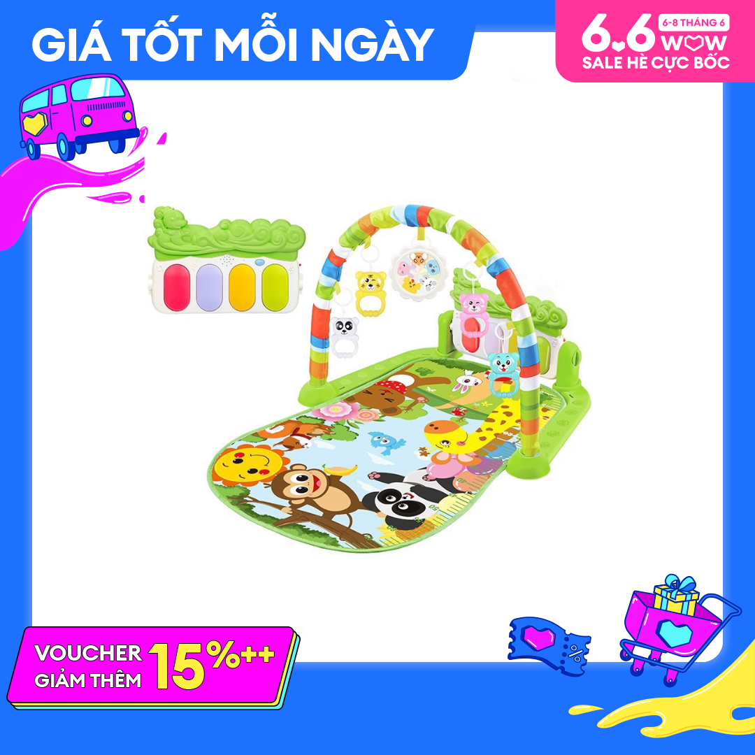 Thảm Vườn Thú nằm vui nhộn cho bé chơi có nhạc piano thích hợp cho bé từ 0-18 tháng tuổi , hình ảnh màu sắc bắt mắt, thu hút trẻ nhỏ, đàn piano có đèn và nhạc