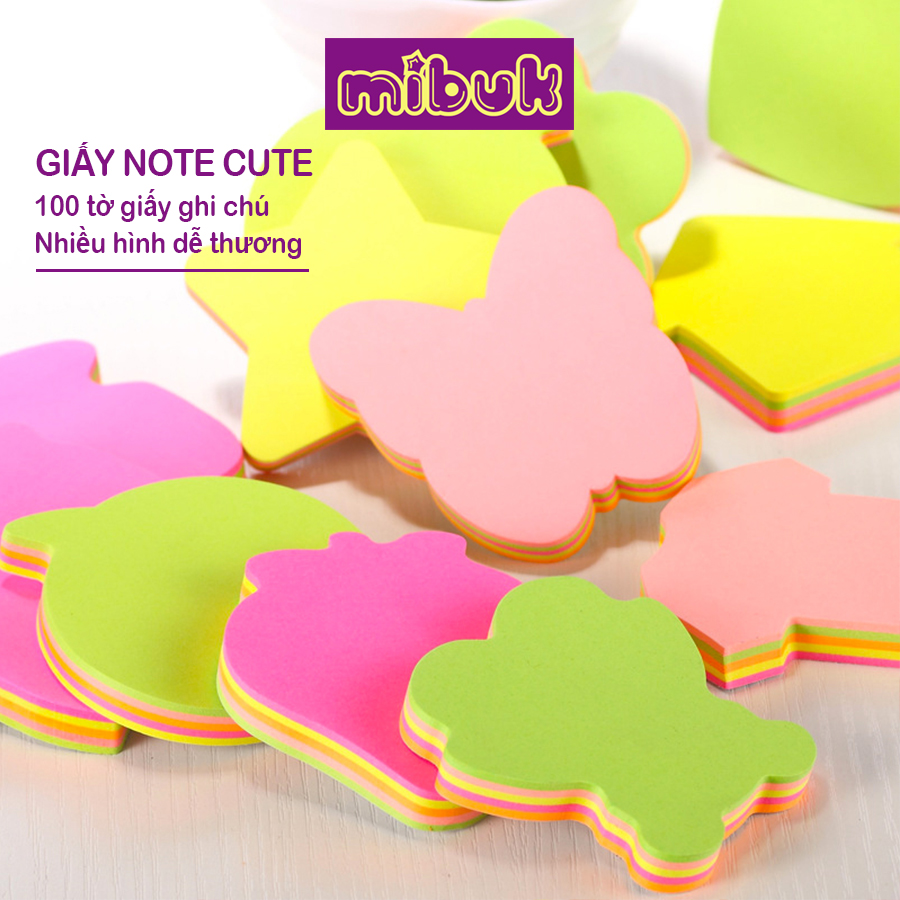 Giấy note cute 100 tờ giấy ghi chú 5 màu hình dễ thương