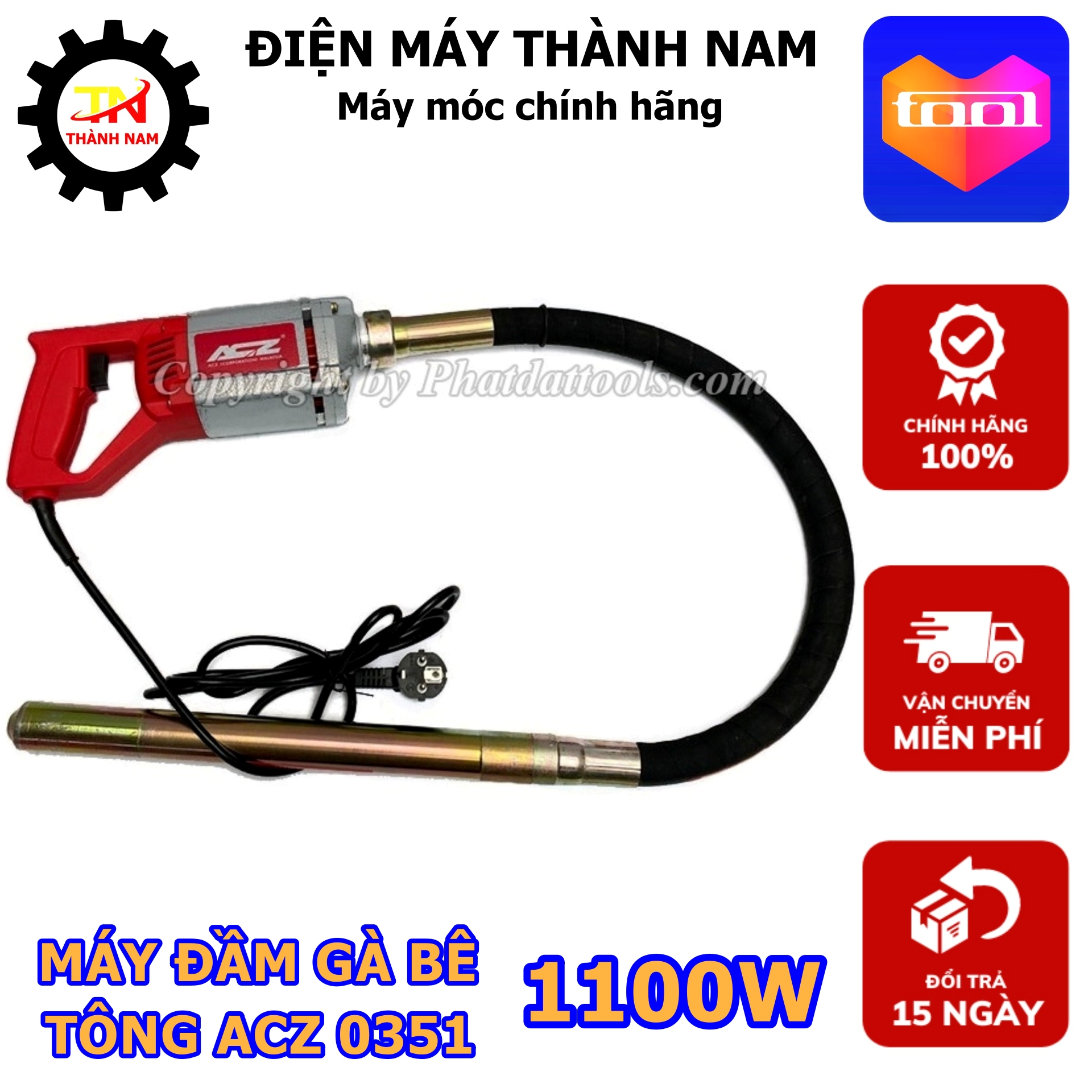 Máy đầm dùi betong cầm tay acz 0351 - công suất 1100w - kèm sẵn dây đầm 1m2 - bảo hành 6 tháng