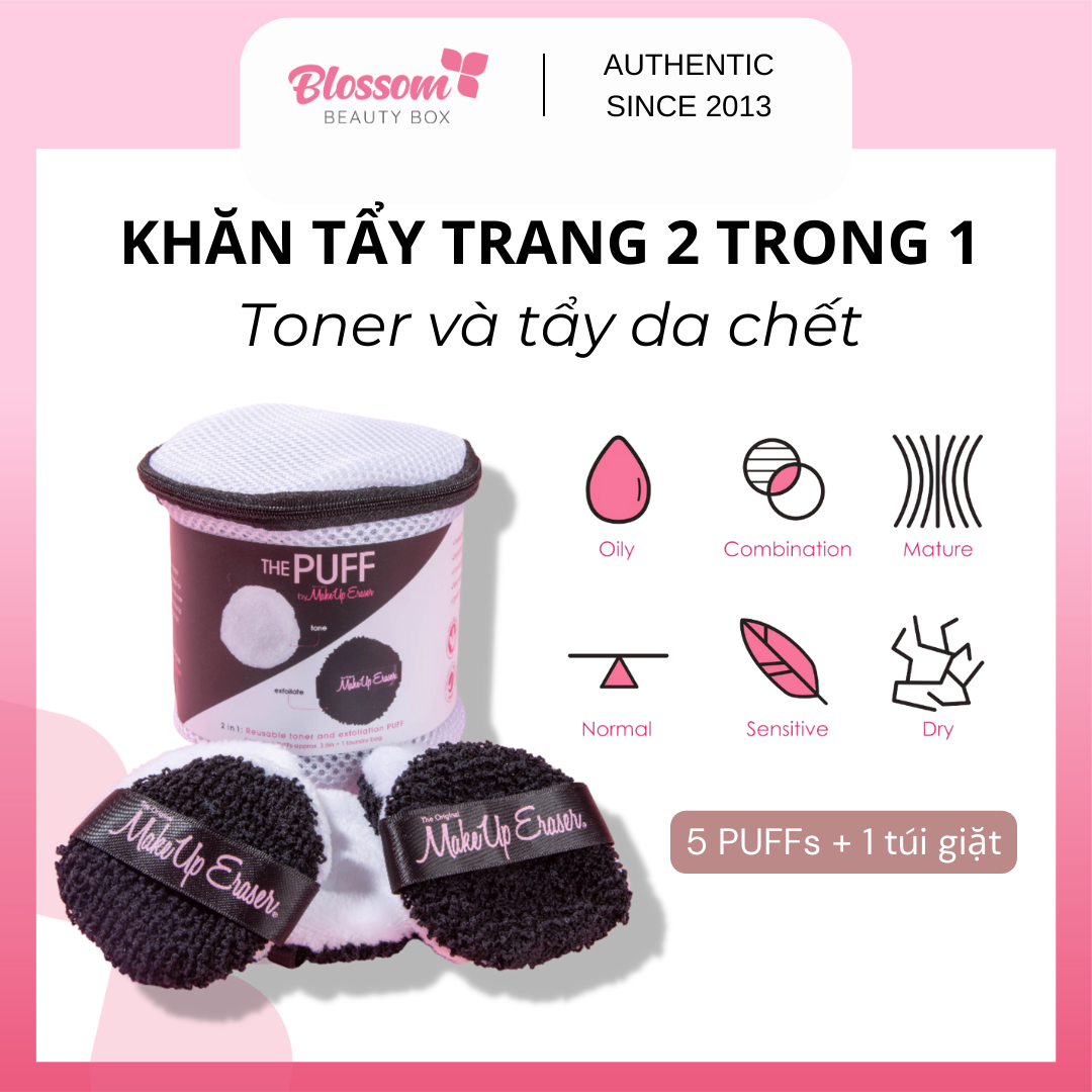 Bộ khăn đa năng tẩy trang Makeup Eraser THE PUFF 5PK Reusable Cotton Rounds