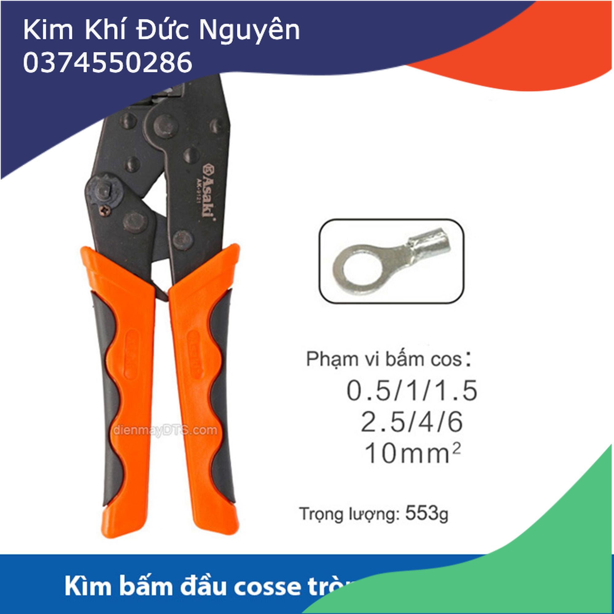 Kìm bấm cos tròn asaki ak-9121 0.5 ~ 10mm2 - kềm bấm cốt tròn, kìm bấm đầu cosse asaki