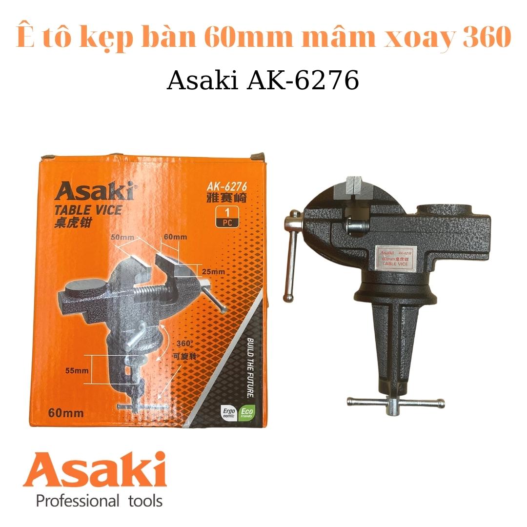 Ê tô kẹp bàn 60mm chính hãng Asaki AK-6276 mâm xoay điều chỉnh 360 độ