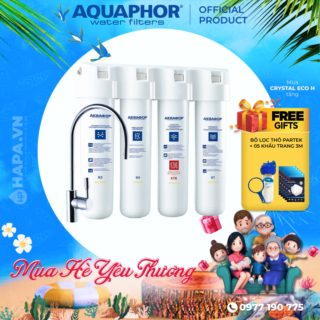 Máy lọc nước aquaphor crystal eco h - công nghệ nano aqualen - nhập khẩu châu âu, hàng chính hãng - chuẩn nước uống trực tiếp, lưu giữ được khoáng chất, máy lọc nước không điện, không nước thải, miễn phí lắp đặt toàn quốc