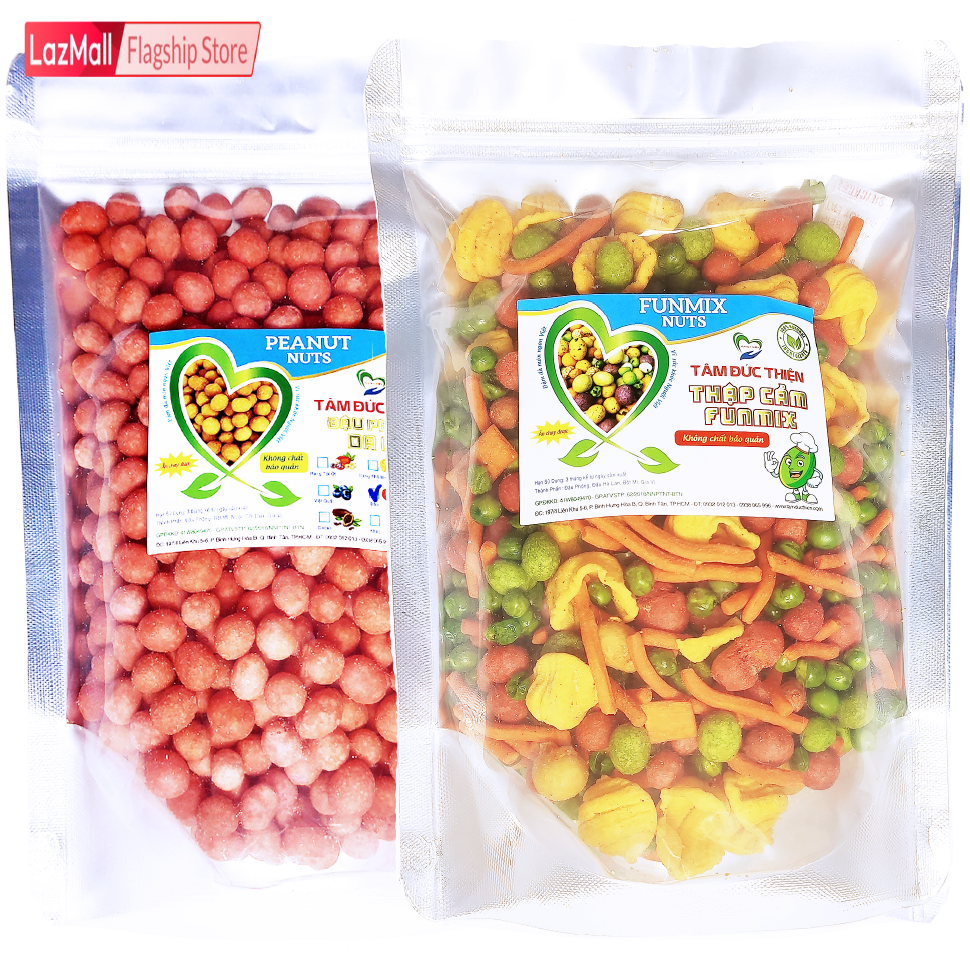 Combo 2 Túi ZIP 2 Vị Miễn Phí Chọn 8 Vị Như Mô Tả: Đậu Phộng Da Cá Dâu Tây 500GR và Ngũ Cốc Thập Cẩm Funmix 405GR Tâm Đức Thiện Thực Phẩm Đóng Gói Đóng Hộp Ăn Liền đồ ăn vặt Lazada bánh kẹo quà Tết