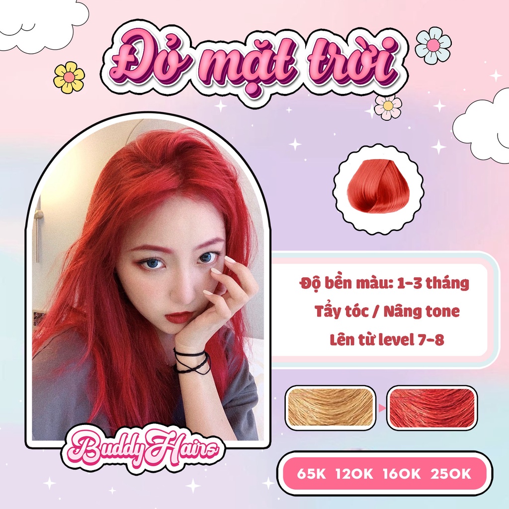 Thuốc nhuộm tóc đỏ mặt trời/ đỏ tươi cần dùng tẩy tóc buddyhairs , buddyhair tặng oxi