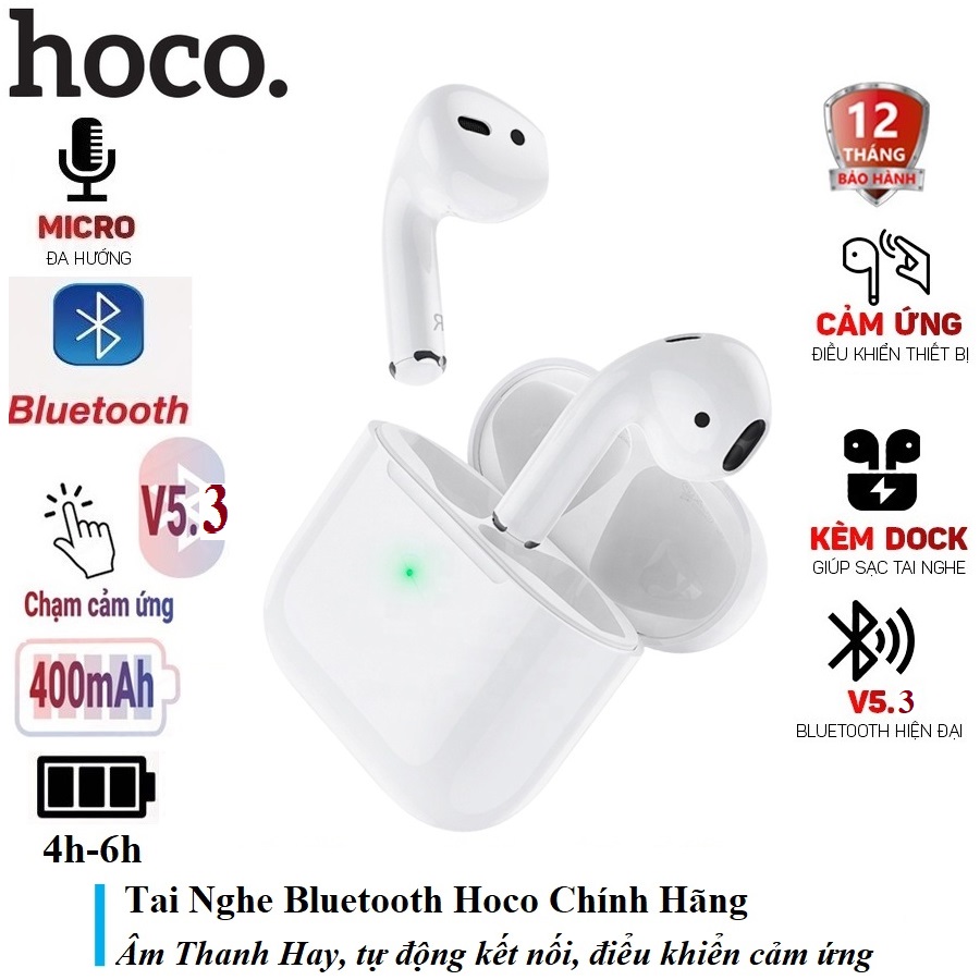Tai nghe bluetooth không dây 5.3 Hoco dung lượng pin 350mAh, định vị, chỉnh sửa tên, thao tác chạm cảm ứng ( Dùng cho các loại điện thoại )
