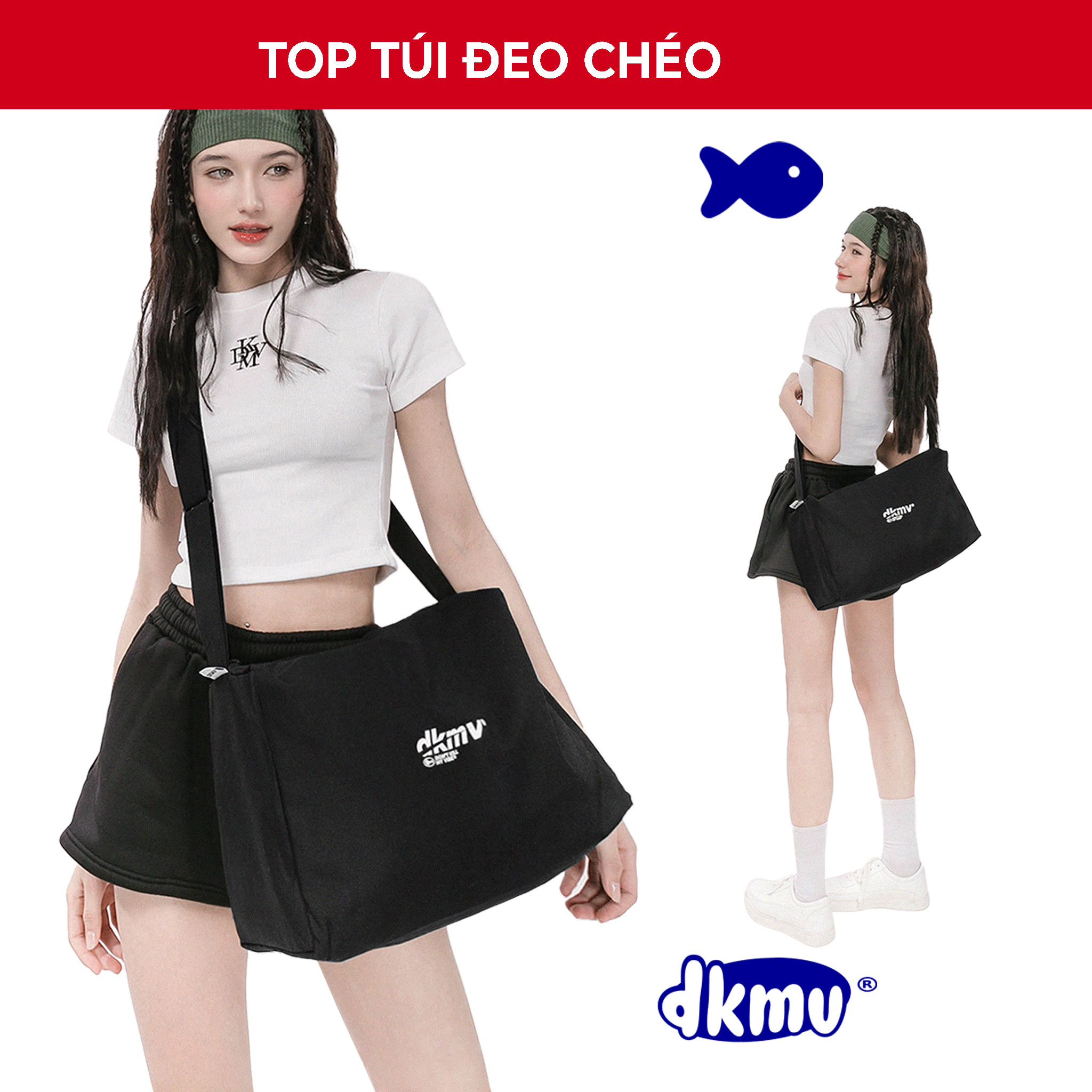 túi đeo chéo nữ local brand màu đen DKMV Over Bag | K-B011