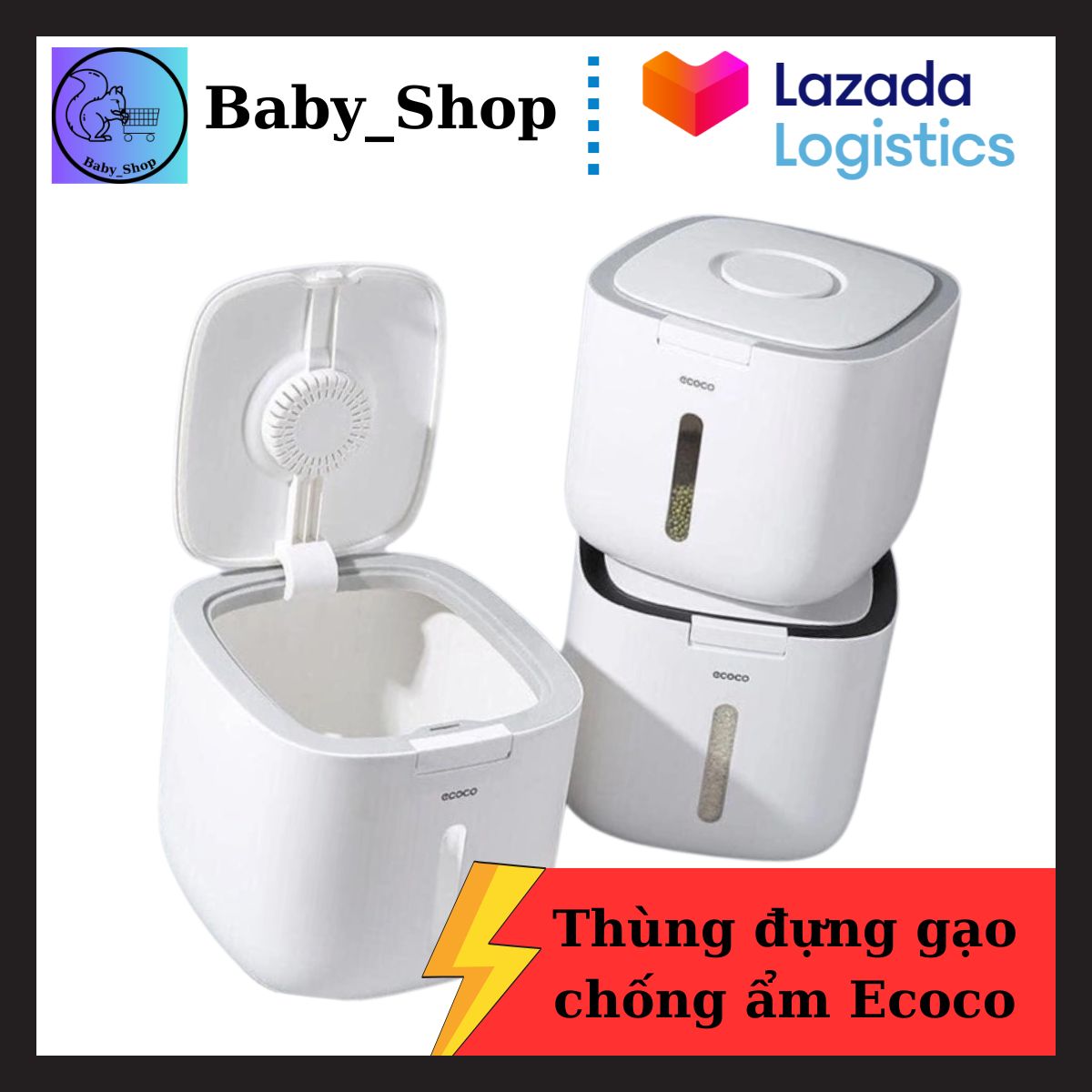 Thùng đựng gạo thông minh, thùng đựng gạo 10kg. Thùng Đựng Gạo Thông Minh ECOCO 10KG Tặng Kèm Cốc Đong - thùng đựng gạo cao cấp