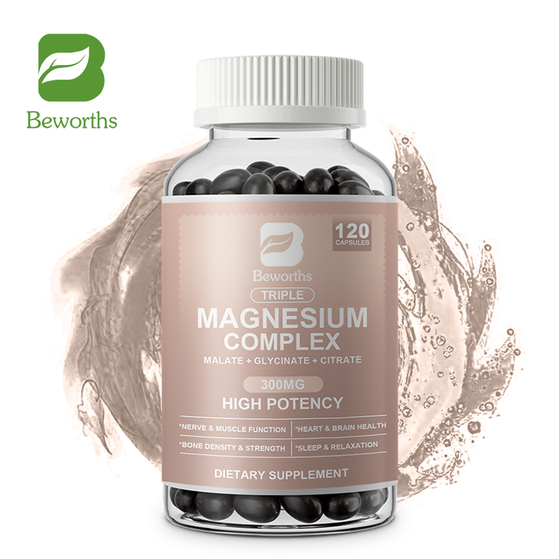  BEWORTHS Triple Magnesium Complex Capsules 300mg Magie Glycinate Malate & Citrate cho cơ bắp giấc ngủ sự bình tĩnh và hỗ trợ năng lượng 