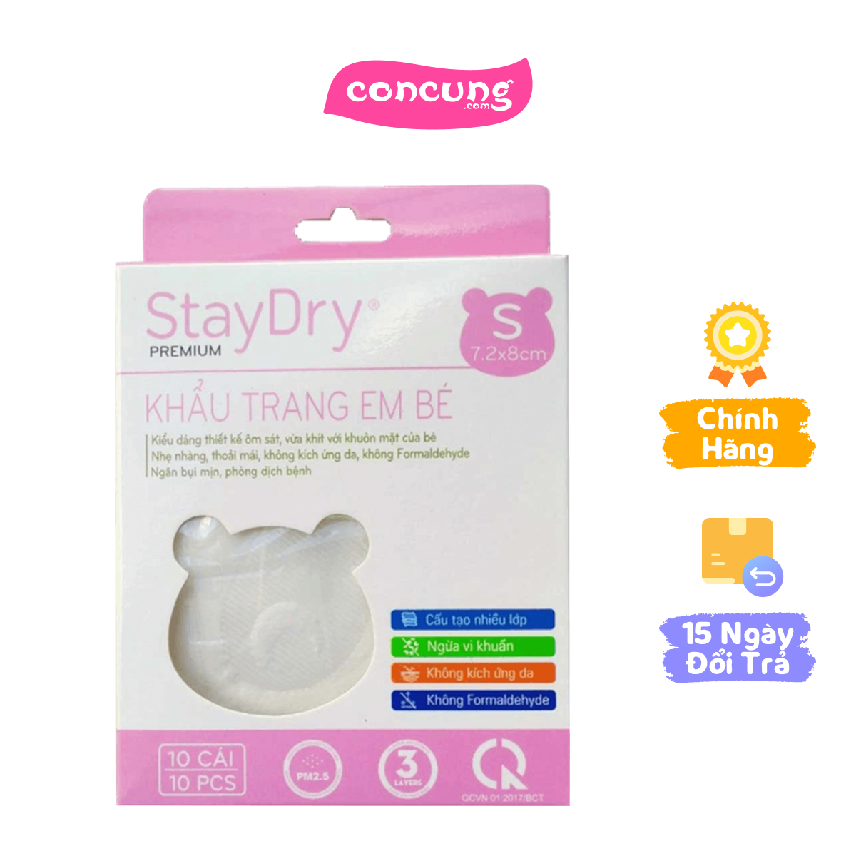 Khẩu trang trẻ em StayDry Size S - Trắng